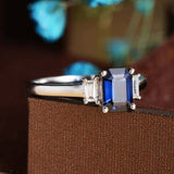 2ct Emerald Cut Blue Sapphire Engagement Ring Diamond Trilogy 14k WhiteGold Over