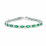 20Ct Oval Green Emerald and Diamond Queens Tennis Bracelet 14K White Gold Finish