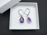 2.5ct Drop Earrings Pear Cut Amethyst Solitaire Fish Hook 14k White Gold Finish