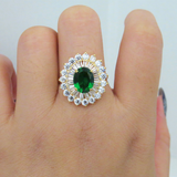 2ct Oval Cut Green Emerald Engagement Ring 14k Yellow Gold Finish Cluster Flower