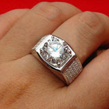 5ct Round Cut Diamond Solitaire Men Engage Ring 14k White Gold Over Iced Accent