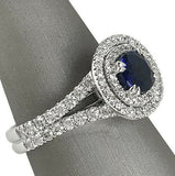 3.3Ct Oval Cut Blue Sapphire Diamond Double Halo Ring 14K White Gold Finish New