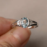 1ct Oval Cut Blue Aquamarine Trilogy Wedding Engagement Ring 18k White Gold Over