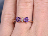 0.3ct Pear Cut Purple Amethyst Bow Tie Engagement Ring 14k Rose Gold Finish