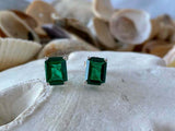 1.5ct Stud Earrings Green Emerald Cut Solitaire Design 14k White Gold Finish