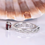 1.5ct Cushion Cut Red Garnet Engagement Ring Bridal Set 14k White Gold Finish