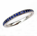 1.5ct Round Cut Blue Sapphire Full Eternity Wedding Band 18K White Gold Finish