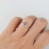 0.75ct Oval Cut Pink Ruby Engagement Ring Minimalist Crown 14k White Gold Finish