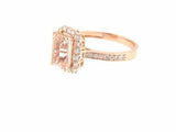 3Ct Emerald Cut Peach Morganite Diamond Halo Engagement Ring 18K Rose Gold Over