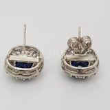 2ct Cushion Cut Simulated Blue Sapphire Halo Stud Earrings 14k White Gold Plated