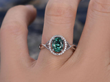 2.2ct Oval Cut Green Emerald Diamond Halo Infinity Ring 14k White Gold Finish