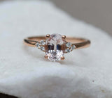 2.2ct Engagement Ring Oval Cut Peach Morganite Diamond Petite 14k Rose Gold Over