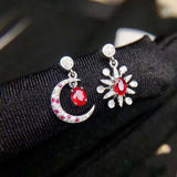 2ct Oval Cut Pink Ruby Crescent Star Design Drop Earrings 14k White Gold Finish