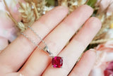 2ct Cushion Cut Pink Ruby Pendant with Chain Solitaire 14k White Gold Finish