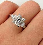 5Ct Emerald Cut Diamond T Baguette Accents Engagement Ring 14K White Gold Finish