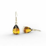 1ct Pear Cut Yellow Citrine Fish Hook Drop Earrings 14k Yellow Gold Finish