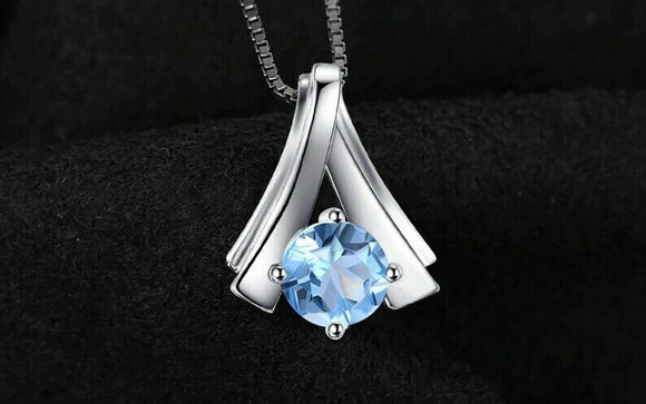 1ct Blue Topaz Pendant Round Cut Split Design 14k White Gold Finish NO CHAIN