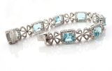 10ct Emerald Cut Aquamarine Cocktail Queen Royal Bracelet 14k White Gold Plated