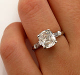 3.9Ct Cushion Cut Diamond Baguette Accents Engagement Ring 14K White Gold Finish