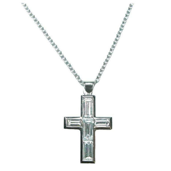 1ct Baguette Cut VVS1D Diamond Pendant with Chain Holy Cross 14k White Gold Over