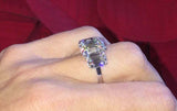 3ct Emerald Cut Diamond Engagement Ring Solitaire Trilogy 14k White Gold Finish