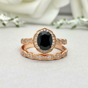 2ct Engagement Ring Oval Cut Diamond Halo Vintage Bridal Set 14k RoseGold Finish