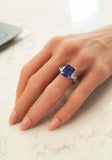 4.2ct Emerald Cut Blue Sapphire Engagement Ring Trilogy 14k White Gold Finish