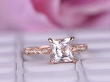 1.5ct Princess Cut Morganite Engagement Ring Diamond Accents 14k Rose Gold Over