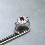 2.2ct Oval Cut Pink Ruby Engagement Ring Dual Halo Floral 14k White Gold Finish