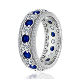 5ct Round Cut Alternating Blue Sapphire Diamond Eternity Band 14k WhiteGold Over