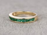 2ct Princess Cut Green Emerald Wedding Band Half Eternity 14k Yellow Gold Finish