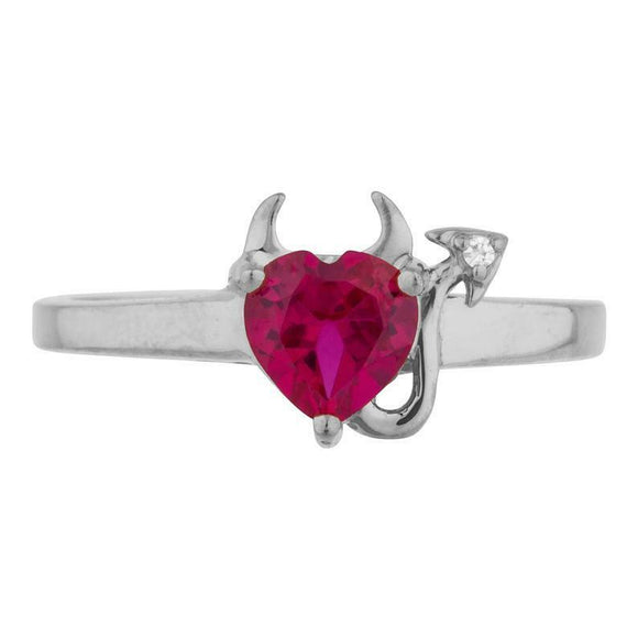 1ct Engagement Ring Heart Cut Pink Ruby Devil Solitaire 14k White Gold Finish