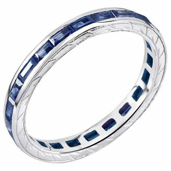 1.65ct Baguette Cut Blue Sapphire Wedding Band Ring Eternity 14k White Gold Over