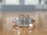 2.4ct Emerald Cut Diamond Trilogy Unique Engagement Ring 14k White Gold Finish