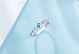 1ct Asscher Cut Blue Aquamarine Rhombus Shank Solitaire Ring 14k White Gold Over