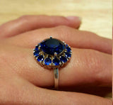 2.5ct Engagement Ring Round Cut Blue Sapphire Halo Solitaire 14k White Gold Over