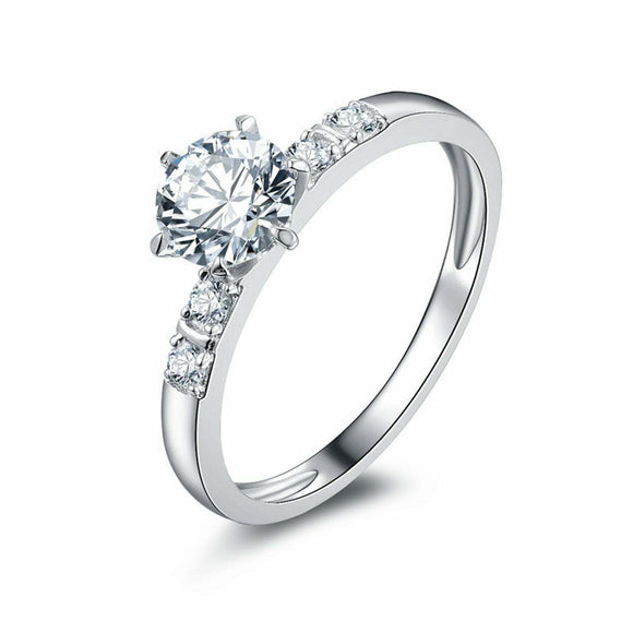 1.65ct Round Diamond Engagement Ring Solitaire with Accents 14k White Gold Over