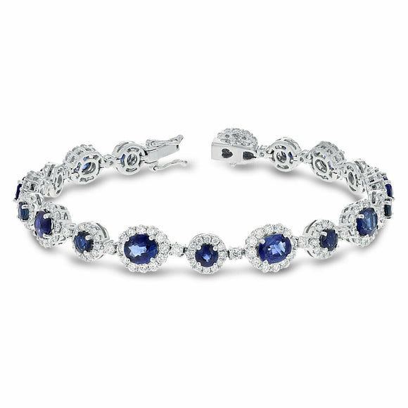 20ct Oval Cut Blue Sapphire Halo Short Link Tennis Bracelet 14k White Gold Over