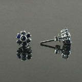 1.5ct Stud Earrings Round Cut Blue Sapphire Floral Cluster 14k White Gold Finish