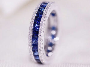 2ct Princess Cut Blue Sapphire Eternity Wedding Band 14k White Gold Finish