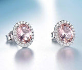 2.3ct Stud Earrings Oval Cut Peach Morganite Diamond Halo 14k White Gold Finish