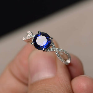 1.4ct Round Blue Sapphire Engagement Ring 14k White Gold Finish Infinity Promise