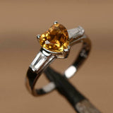 1.2ct Engagement Ring Heart Cut Yellow Citrine Three Stone 14k White Gold Finish