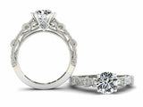 2ct Round Diamond Solitaire with Accent Vintage Milgrain Ring 14k WhiteGold Over