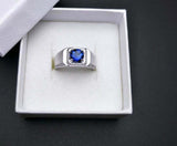 2.6ct Round Cut Blue Sapphire Solitaire Round Accent Men Ring 14k WhiteGold Over