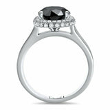 3Ct Round Cut Black Diamond Dual Edge Halo Engagement Ring 14K White Gold Finish