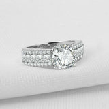 4ct Round Cut Diamond 3 Row Cluster Shank Solitaire Ring 14k White Gold Finish