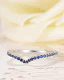 0.6ct Round Cut Blue Sapphire Curved Minimalist Wedding Band 14k White Gold Over