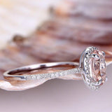 1.4ct Oval Cut Peach Morganite Halo Solitaire Engagement Ring 14k WhiteGold Over