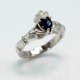 1ct Heart Cut Blue Sapphire Engagement Ring Claddagh Irish 14k White Gold Finish